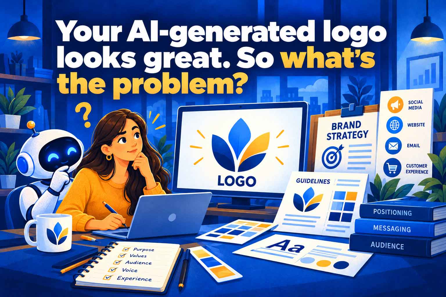 AI-generated logo versus a complete, professionally directed brand identity